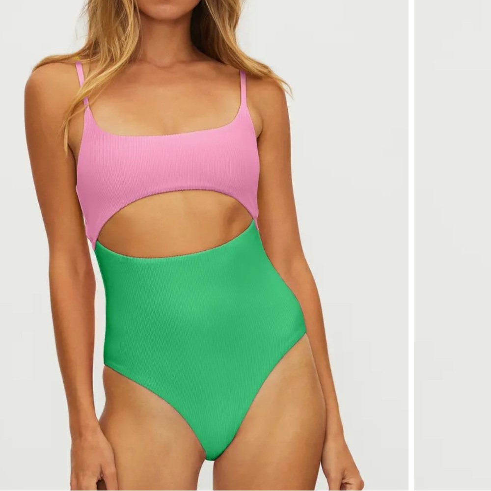 New! Beach riot Ray Cutout Rib One-Piece Swimsuit, island colorblock,medium 1181